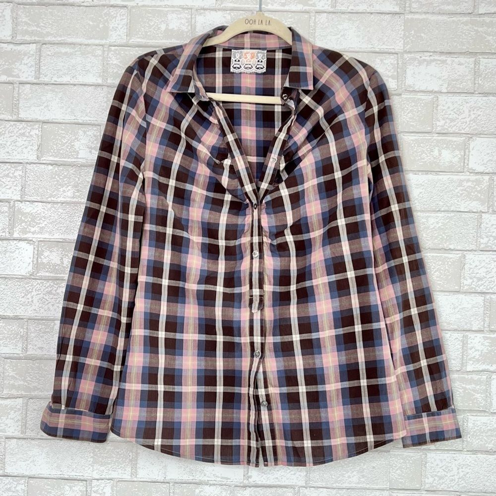 🧡 HUGO BOSS 🧡 BOSS ORANGE women’s EDORINA button down shirt plaid size 6 pink